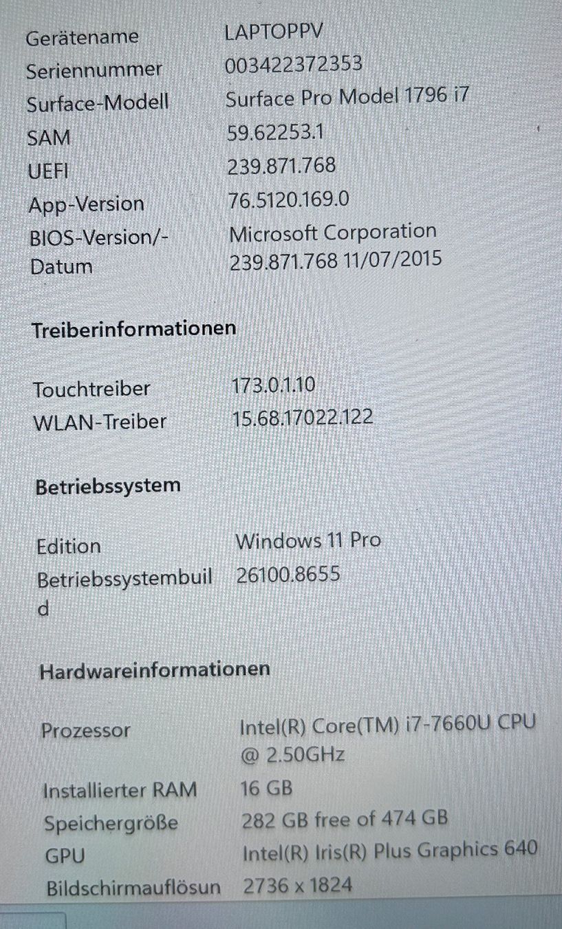 Microsoft Notebook: Microsoft Surface Pro Model 1796 i7 16 GB / 512 GB – Usato da Himmelried venduto da Postit 7