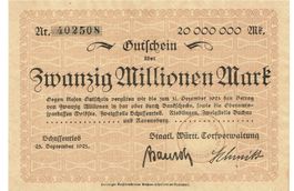 Schussenried 20 Mil.Mark +Stempel 31.12.1923 VZ-VZ+