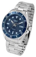 Q&Q Citizen® Herrenuhr 44 mm Edelstahl Blau Silber 5 Bar NEU
