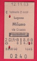 KARTON BILLETT, LUGANO - MILANO, 2.KLASSE, RETOUR