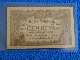 Alte Portugal Casa da Moeda 100 Reis1891, Rarität, Como Nova