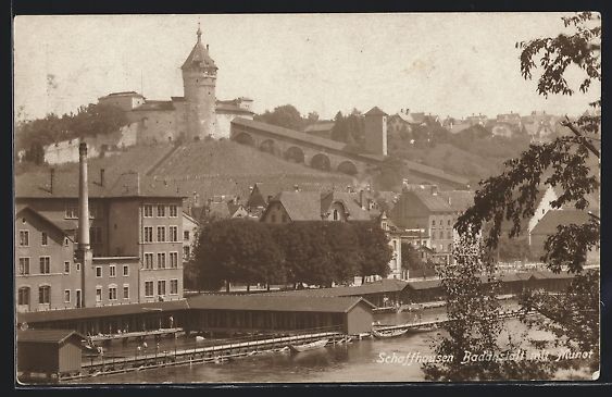 Ansichtskarten: AK Schaffhausen, Badeanstalt mit Munot – Gebraucht aus Berlin von bartko-reher