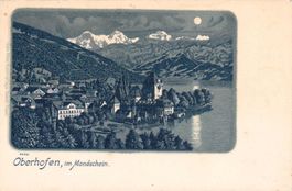 AK um 1910, "Oberhofen, im Mondschein", grünliche Lithokarte