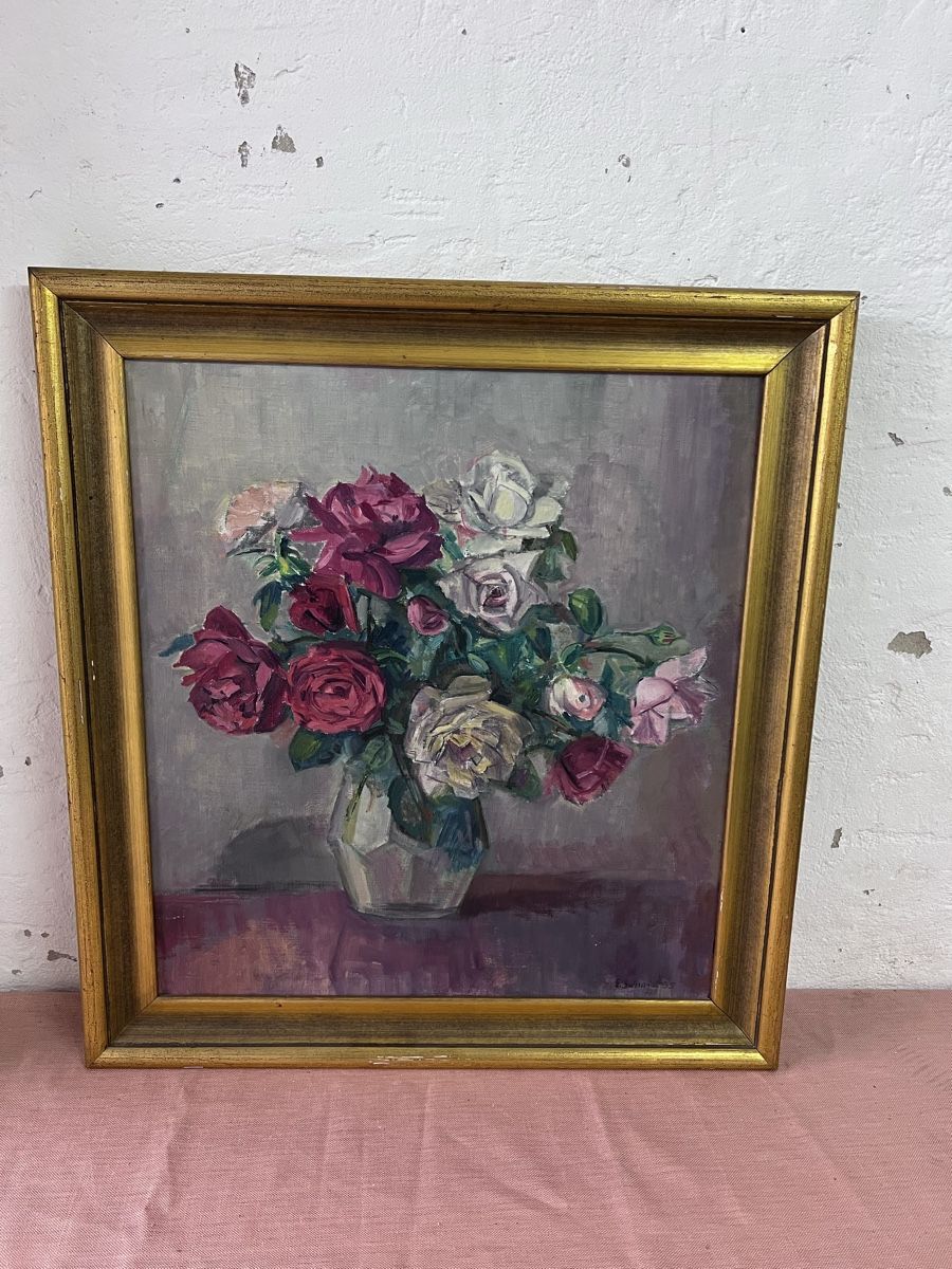 Gemälde: Ölgemälde Blumenstrauss E. Schmidt 1955 (13) – Gebraucht aus Glattfelden von brockischweiz