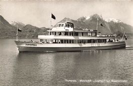Thun BE Motorschiff Jungfrau mit Stockhornkette Dampfschiff