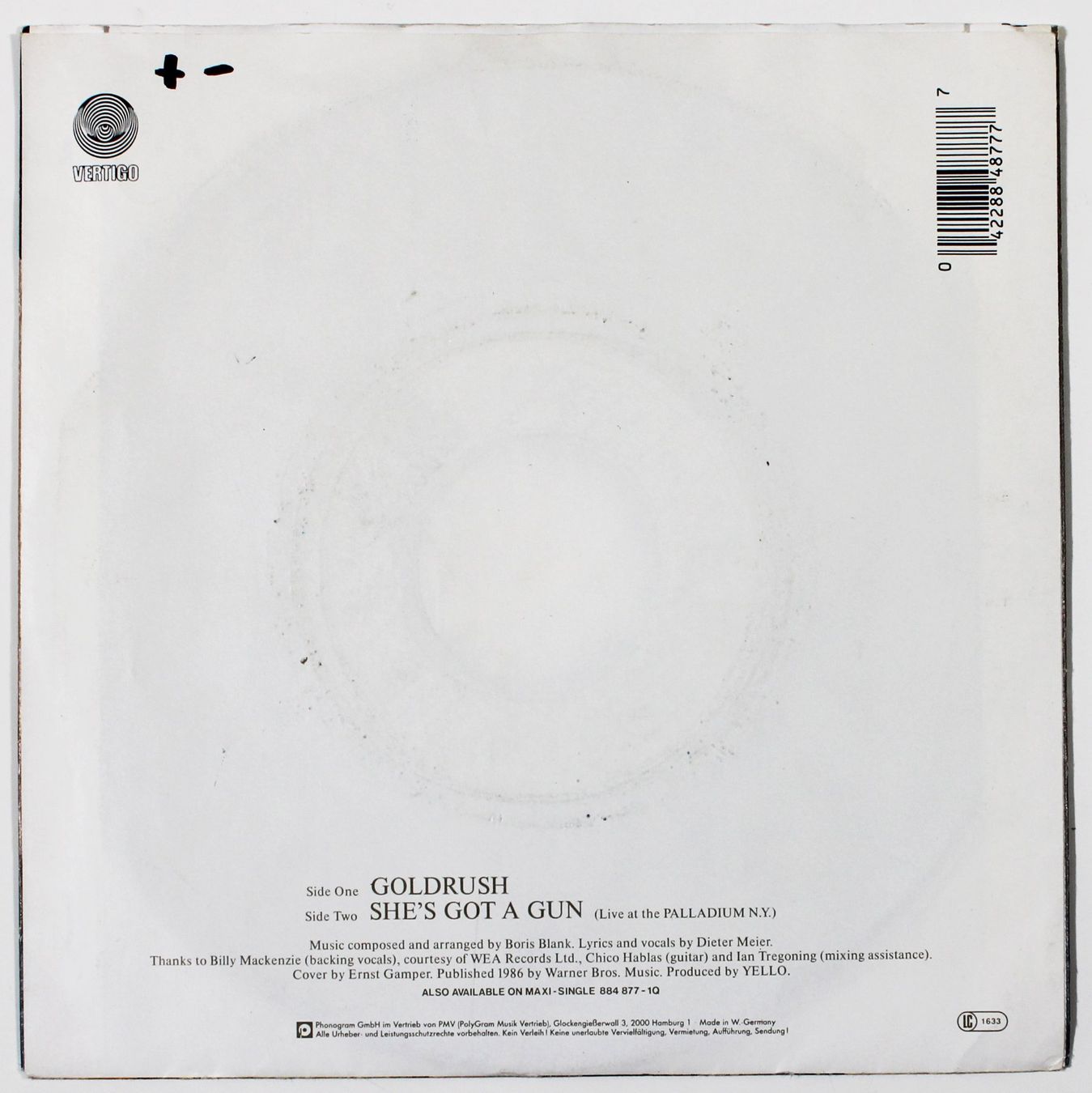 Schallplatten: 7" YELLO - GOLDRUSH - Deutsche 1. Pressung 1986 – Neu (gemäss Beschreibung) aus Brüttisellen von Collector-Corner 3