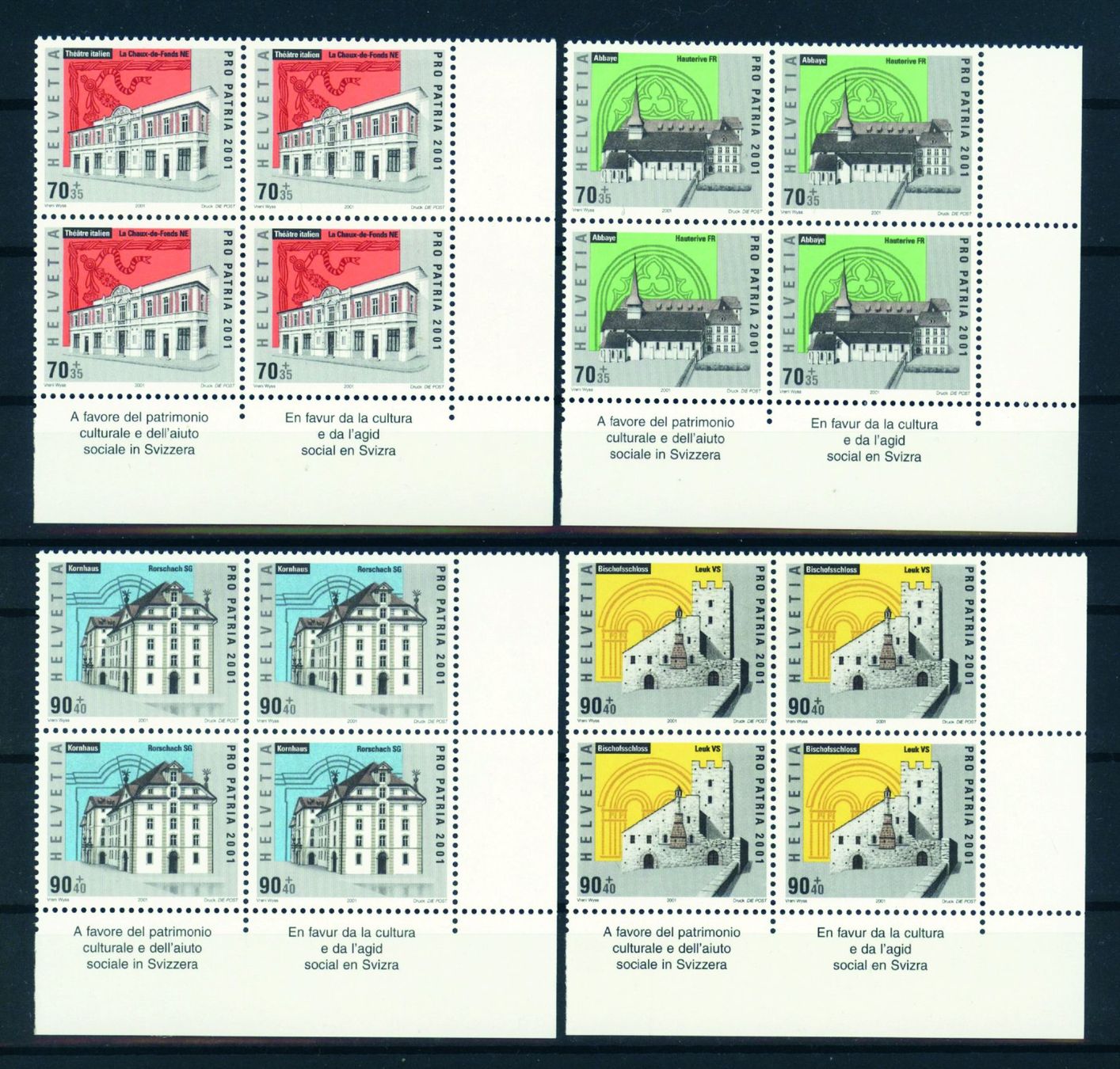 Tutti i francobolli: 2001, Pro Patria, Viererblöcke ** – Usato da Willisau venduto da Vollstempel