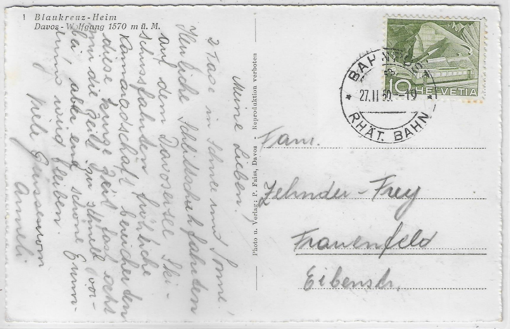 Cartoline postali: Blaukreuz-Heim Davos-Wolfgang – Usato da Ettingen venduto da Kartenplanet 1