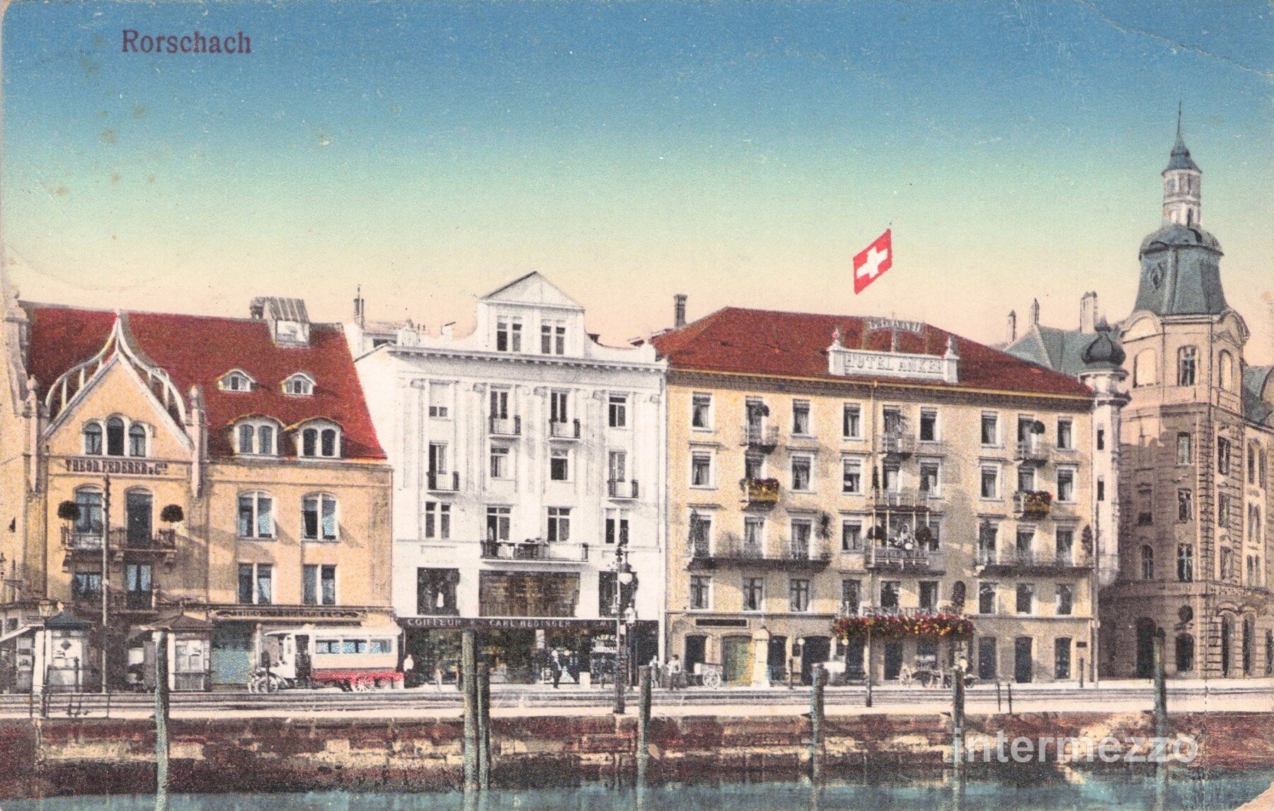 Cartoline postali: Rorschach SG // 1921 Quai Hotel Anker Oldtimer – Usato da Basel venduto da intermezzo12