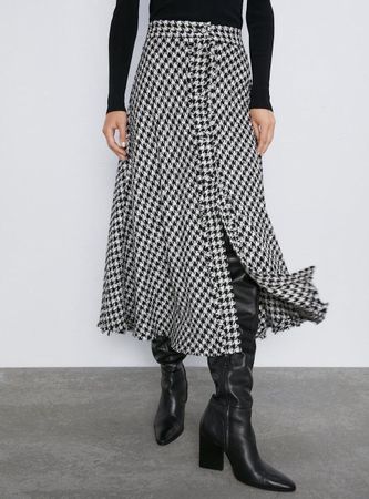 ZARA Tweed Hahnentritt Midi Rock, Grösse XS