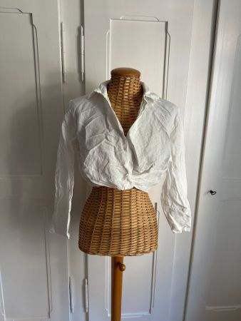 ZARA - cropped Leinen Bluse weiss L