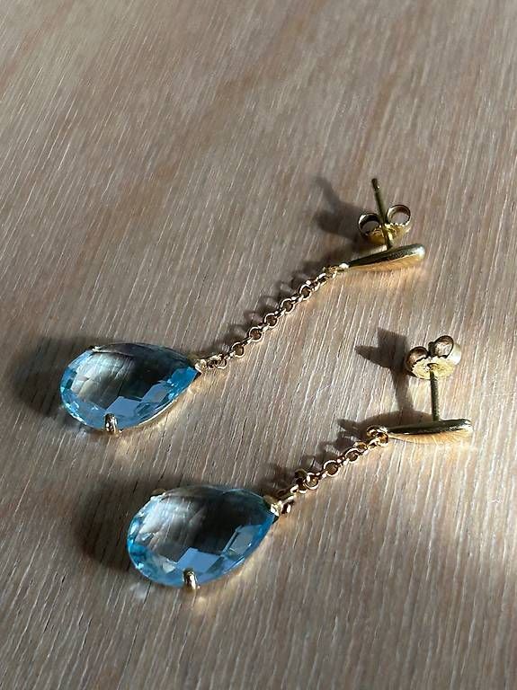 Orecchini pendenti & Orecchini a lobo: 18 Karat Gelbgoldring mit Topas oder Aquamarin – Usato da Luzern venduto da lou4444 1