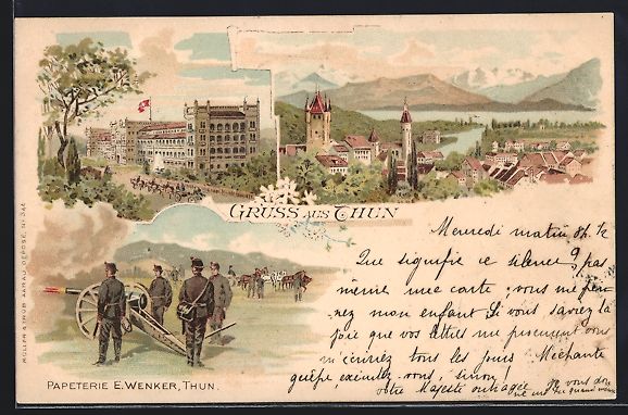 Cartoline postali: Litho Thun, Kaserne, Soldaten mit Kanone – Usato da Berlin venduto da bartko-reher