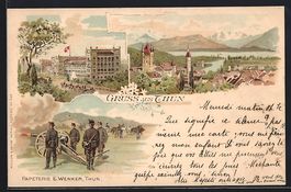 Litho Thun, Kaserne, Soldaten mit Kanone