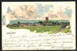Vevey, carte d'artiste F. Voellmy, circulée 1902