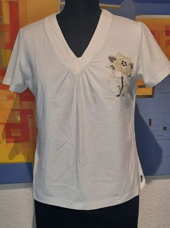 🌸 Michele Boyard Damen T-Shirt – Gr. 40  M weiss Blume