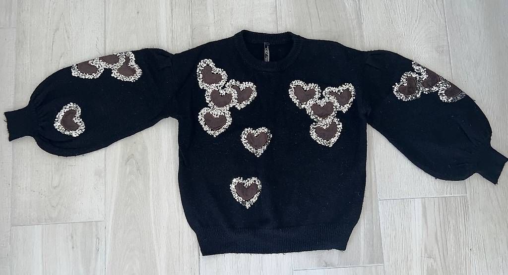 Maglioni & Felpe: Pull noir à curs sequins & velours Manches bouffantes M/L – Usato da Coppet venduto da diablogogo 1