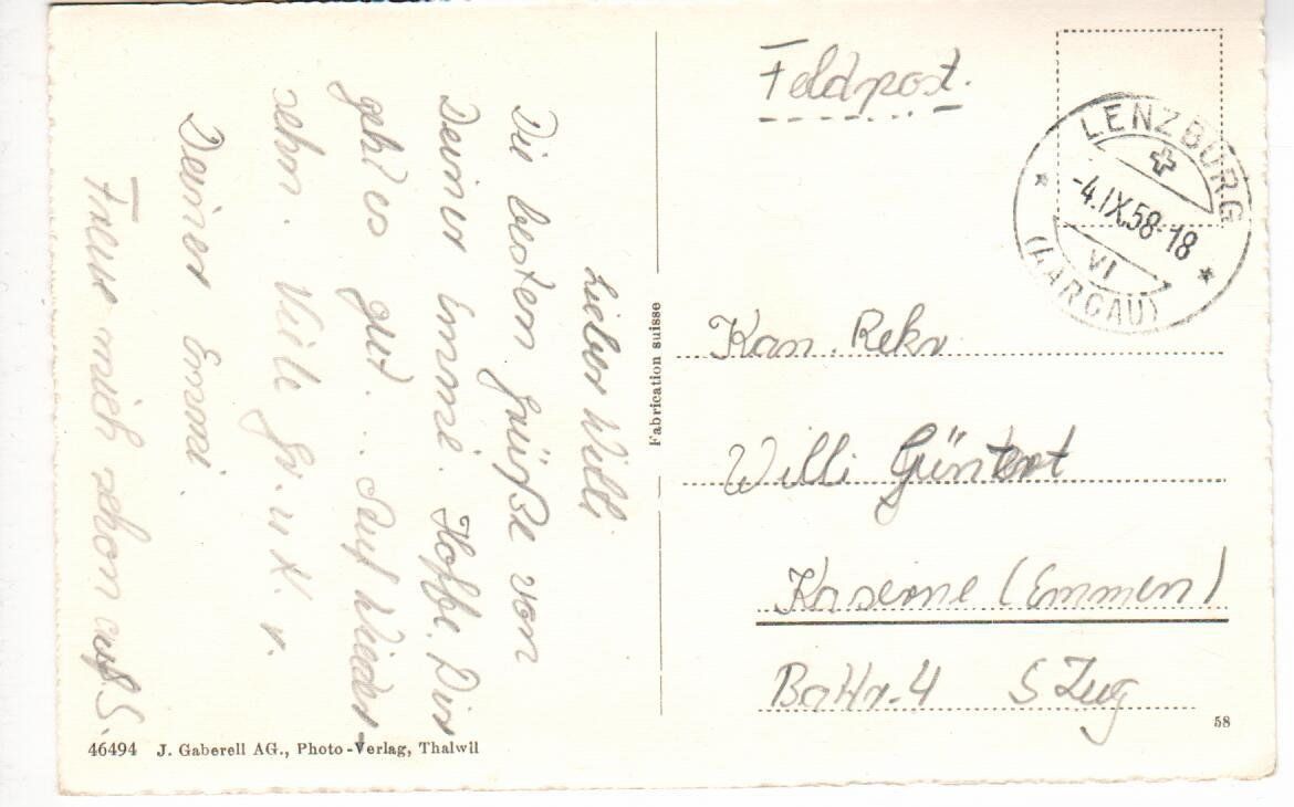 Cartoline postali: Lenzburg 1958 – Usato da Wolhusen venduto da Curver9 1