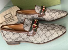 GUCCI GG Supreme Canvas Web Horsebit Slippers Gr. 44