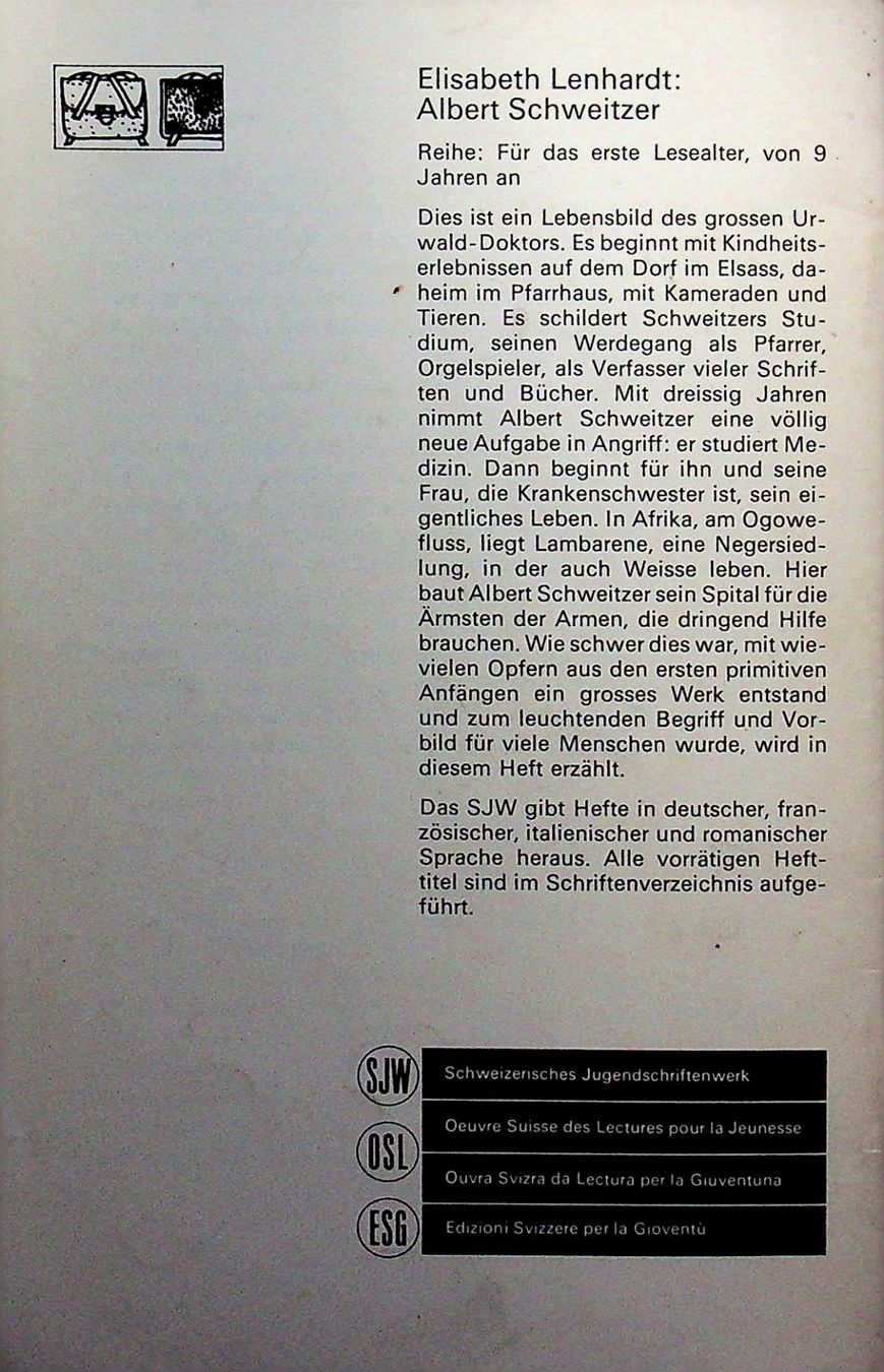 Libri: SJW 1439  Elisabeth Lenhardt Albert Schweitzer EA 1978 – Usato da Reitnau venduto da Zaomir 1