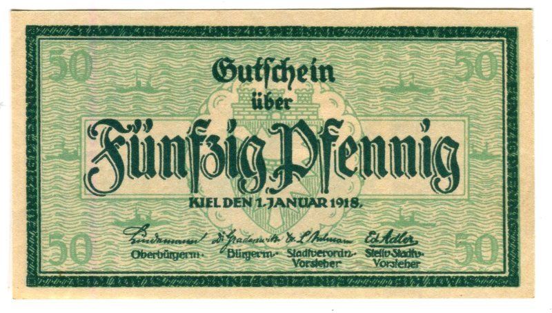 Banconote: Notgeld "50 Pfennig. Kiel 1918". – Usato da Basel venduto da Butsch5