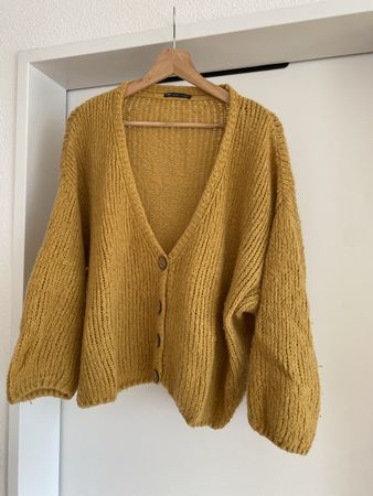 Strickjacke Damen Senfgelb Mohair Mix 
