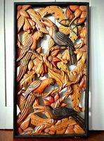 Handgeschnitztes Holzrelief Brasilien  Tukane & Papageien