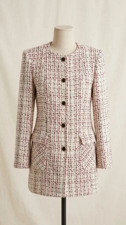 Zara Tweed Jacket Blazer White Pink Black Size Small