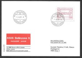 Sonderbrief Eröffnung Post Bellinzona 6 Automobili 1.6.1983