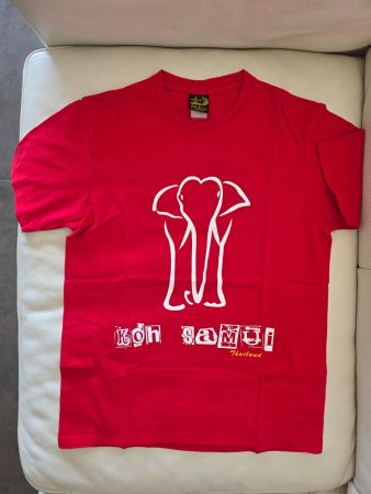 T-shirt rouge motif éléphant Koh Samui, Made in Thailand