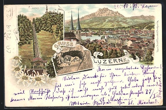 Cartes postales: Litho Luzern, Gütsch-Bergbahn, Löwende – D'occasion à Berlin par bartko-reher