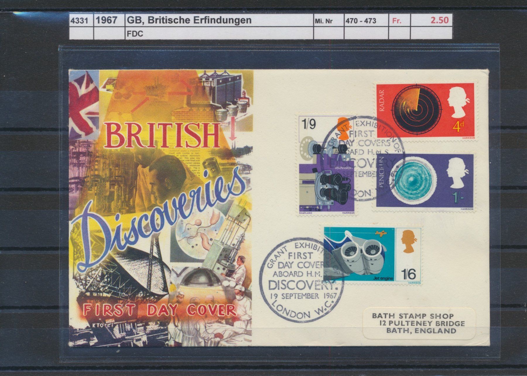 Tutti i francobolli: 1967 GB, "Britische Erfindungen", FDC – Usato da Winterthur venduto da Zupogeru