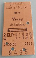 Billette Schweiz Bern Vevey via Lausanne 2. Kl. 9465