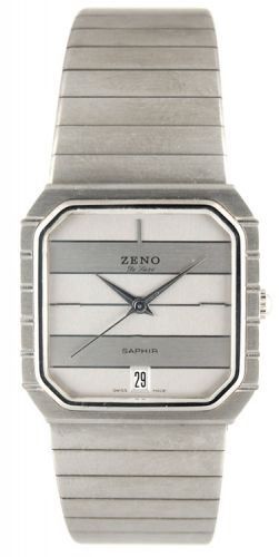 Modische Markenuhren: ZENO, Saphir Carré, Quartzuhr, silber – Neu und originalverpackt aus Basel von Uhren-Basel