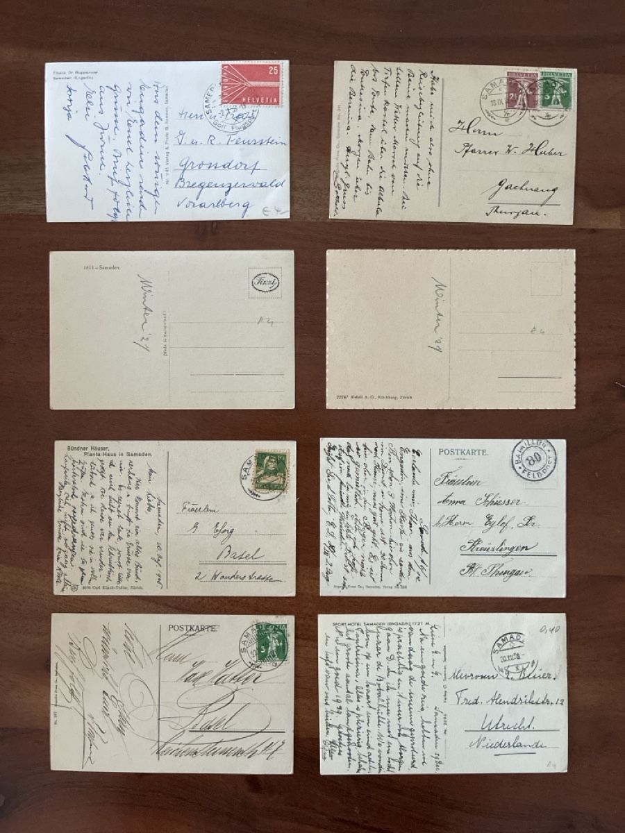 Cartoline postali: 8 Ansichtskarten Schweiz von Samaden GR – Usato da Oftringen venduto da Cla.vD.74 1