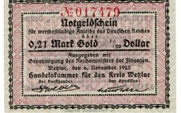 Wetzlar 0.21 Goldmark SN rot 06.12.1923 VZ++-UNZ