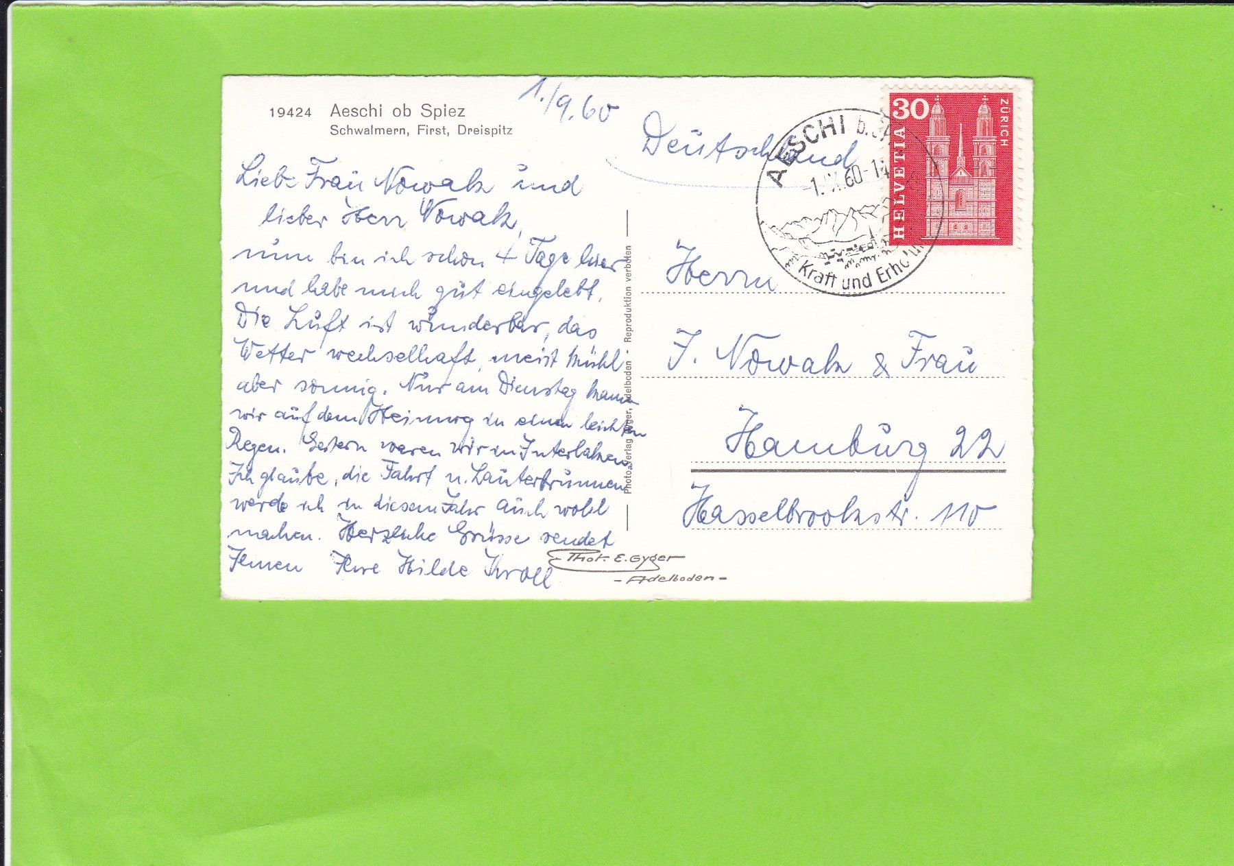 Cartoline postali: Aeschi bei Spiez--E. Gyger – Usato da St. Peterzell venduto da neckertal 1