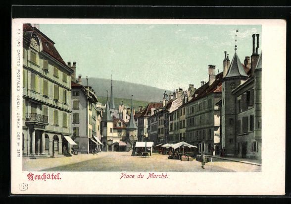 Cartoline postali: AK Neuchatel, Place du March – Usato da Berlin venduto da bartko-reher