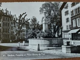 Alte Ansichtskarte Genf, Fontaine, Place Bourg de Four, 1939