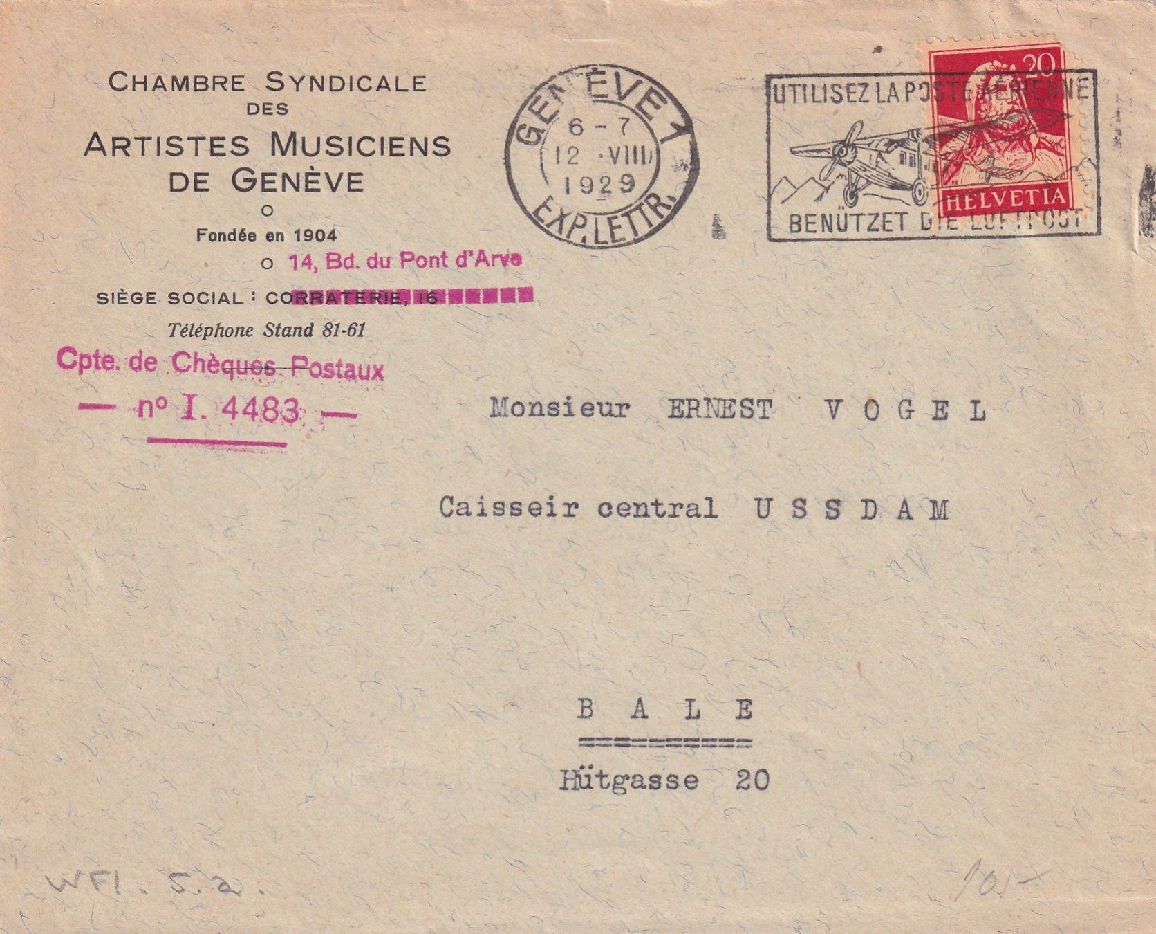 Tutti i francobolli: Brief von Genf nach Basel mit Werbeflagge WFI 5 – Usato da Birsfelden venduto da chr_yq2g