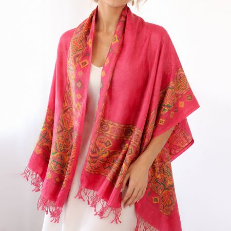 Schal Viskose Pashmina Warm Weich Ethno-Muster Pink