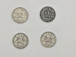 4x 1/2 Fr. Helvetia Münzen 1928, 1929, 1931, 1932 Silber(47)