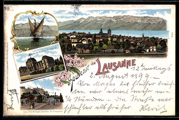 Cartoline postali: Litho Lausanne, Totalansicht, Barque du  – Usato da Berlin venduto da bartko-reher