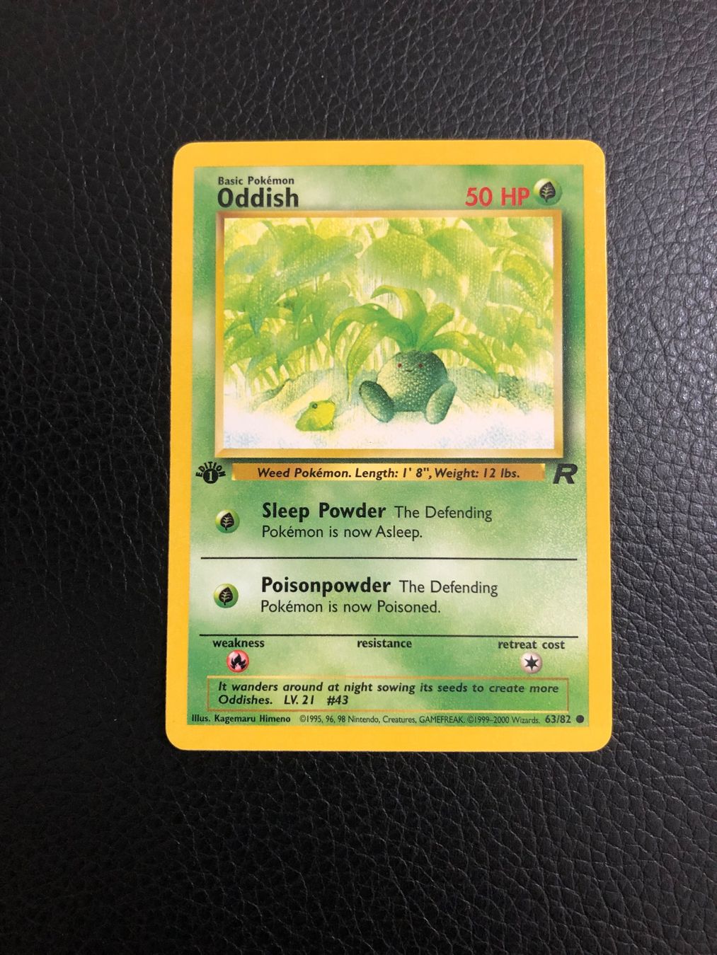 thumbnail interactive-video image 1 of Pokemon Team Rocket Oddish 63/82 – 1st Edition Common Card (2000, Near Mint) 1 of 6