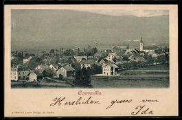 AK Courrendlin, Ortsansicht mit Kirche