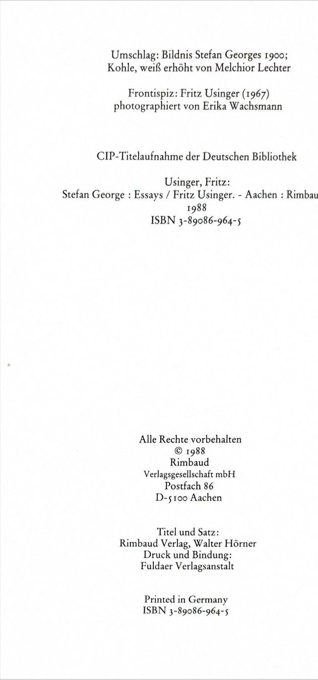 Bücher: Usinger Fritz, Stefan George - Essays – Neu (gemäss Beschreibung) aus Sarnen von Livres 2