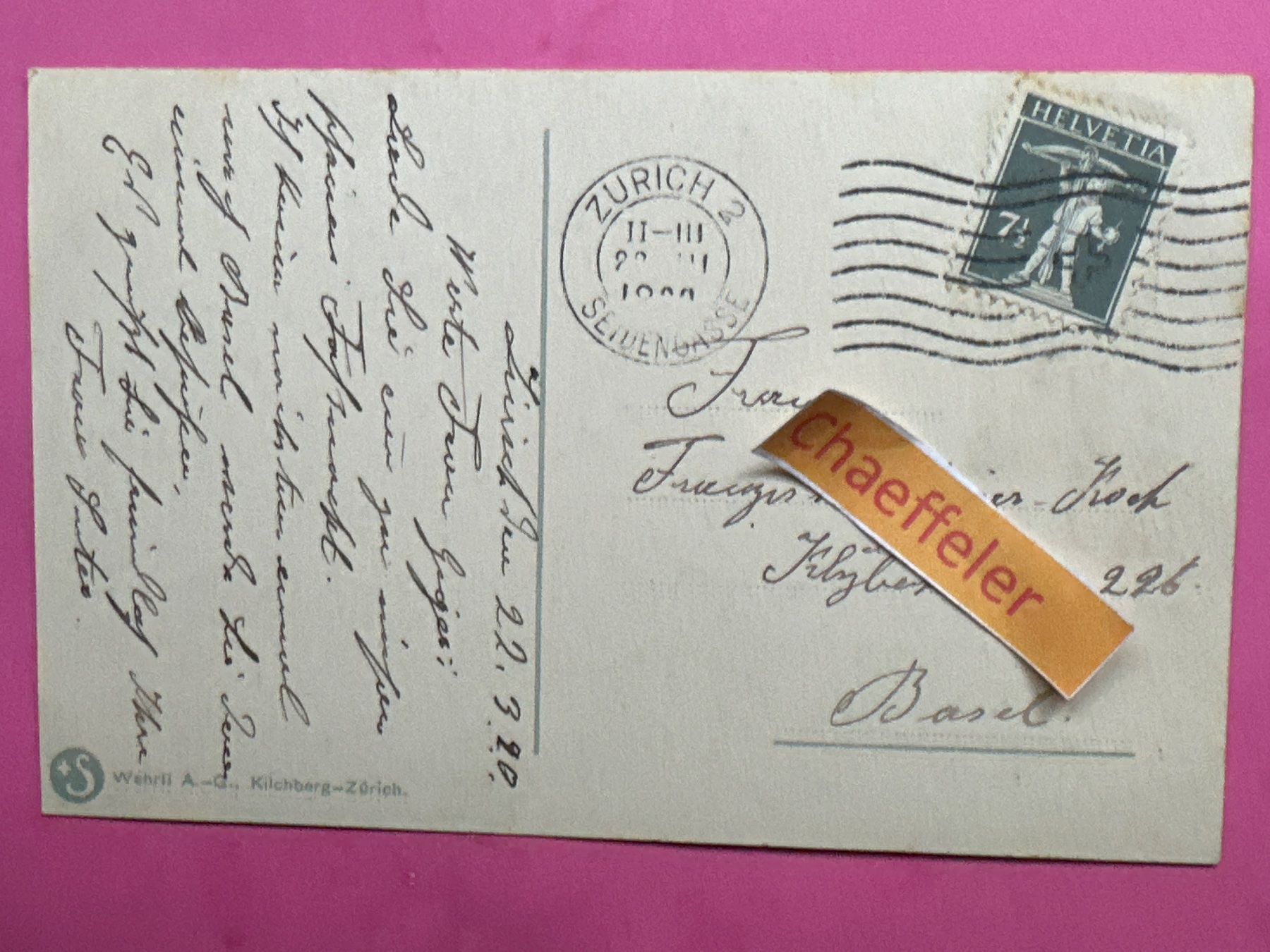 Cartes postales: 1920. 9898 Zürichberg – D'occasion à Zürich par Chaeffeler 1