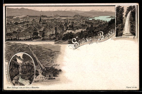 Cartoline postali: Litho Bienne, Taubenloch, Chute de la Su – Usato da Berlin venduto da bartko-reher