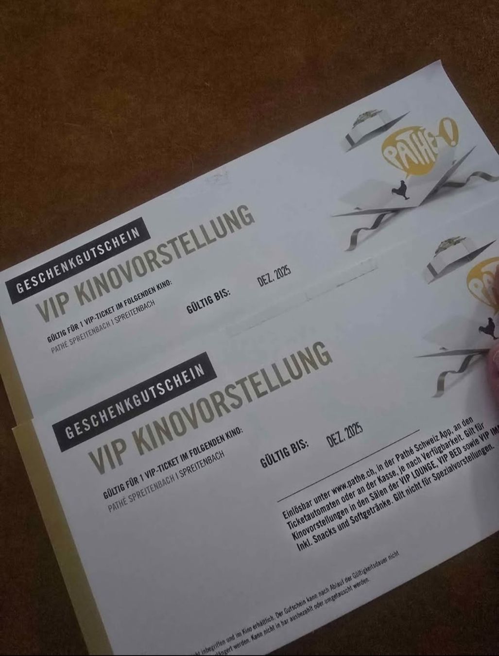 2x Pathé Spreitenbach VIP Kino Gutschein bis Dez. 2025 (Neu und ...