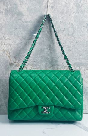 Chanel Maxi 33cm Green Caviar Shw #18 OriRec